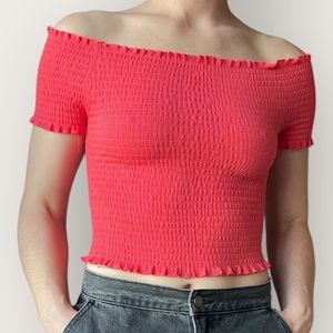 Aqua Crop Top Pink Stretch Off The Shoulder Top Size M